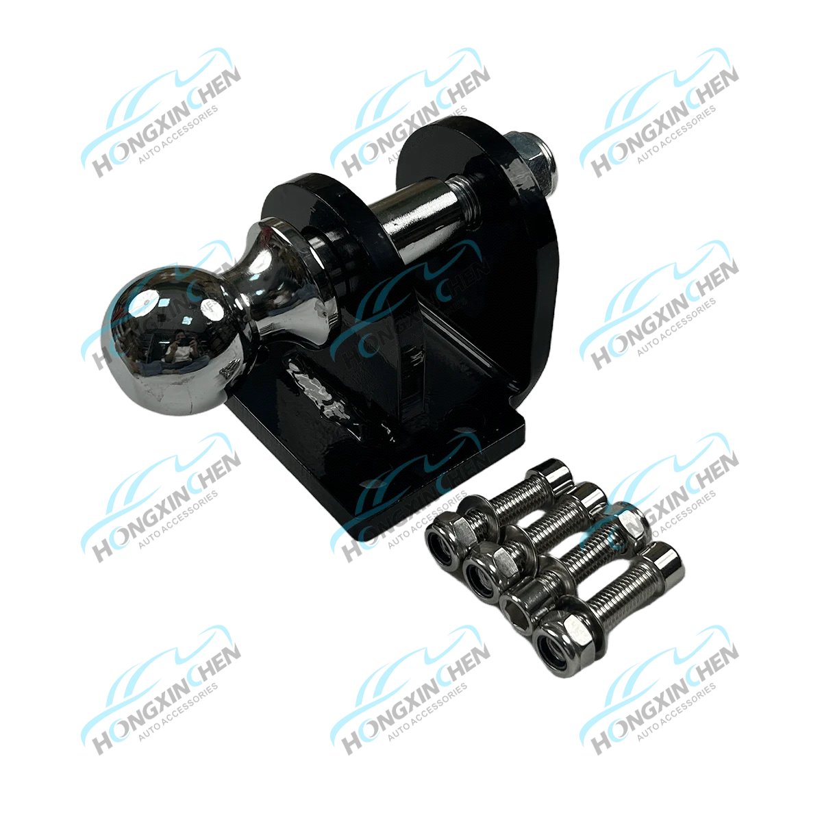 New Black Trailer Hitch Receiver with Integrated Forged Towing Hook Pintle and Hitch Ball Shock Absorbers