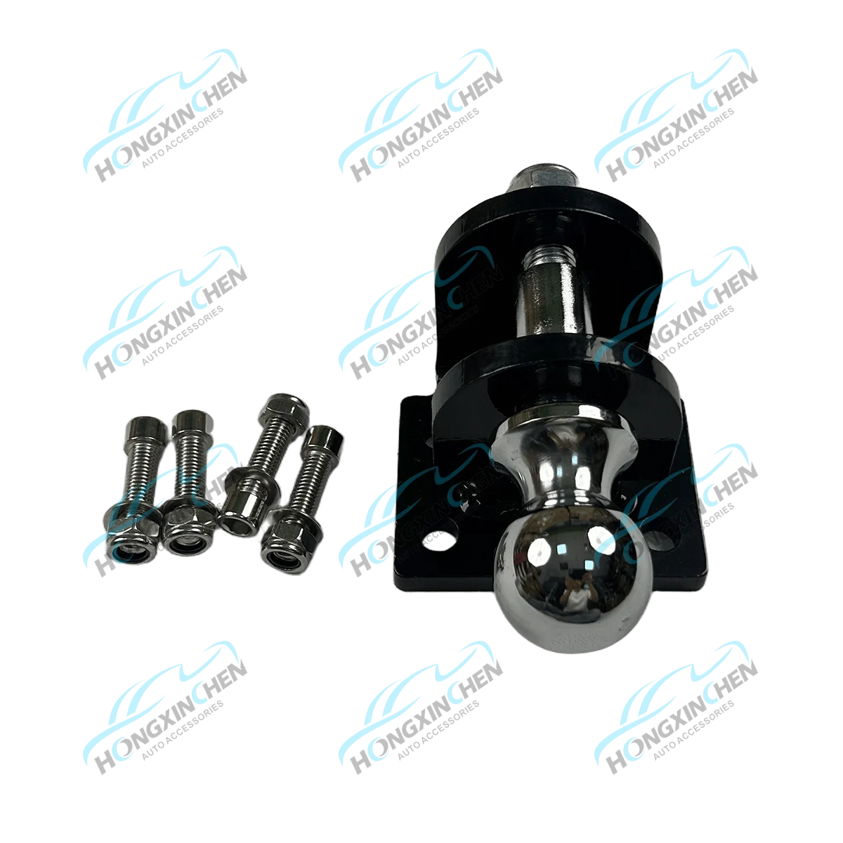 New Black Trailer Hitch Receiver with Integrated Forged Towing Hook Pintle and Hitch Ball Shock Absorbers