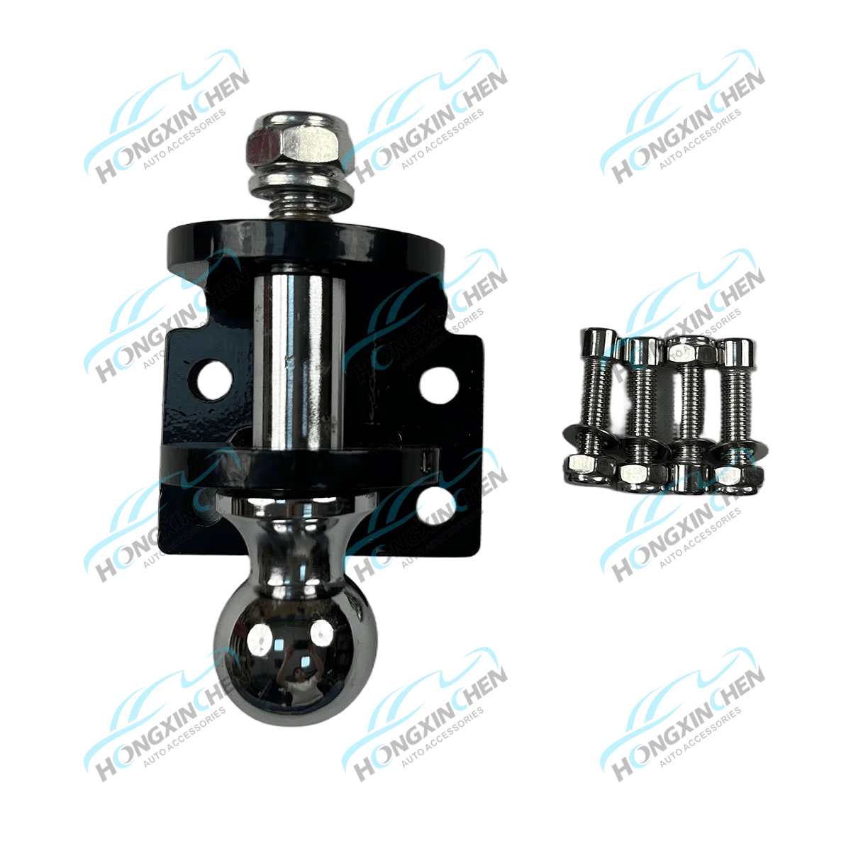 New Black Trailer Hitch Receiver with Integrated Forged Towing Hook Pintle and Hitch Ball Shock Absorbers